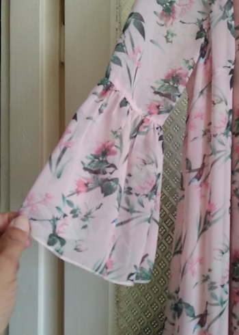 Diğer Pembe Çiçekli şifon mini elbise
