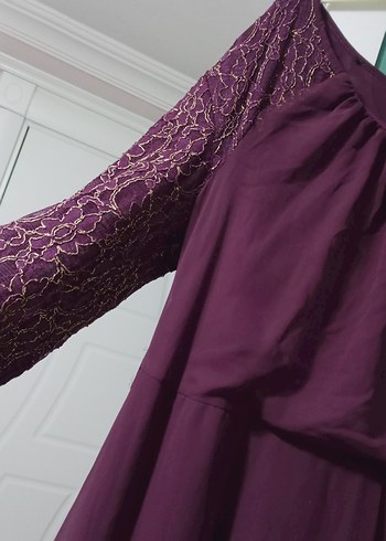 xl Beden Bordo Uzun Kollu Abiye Elbise