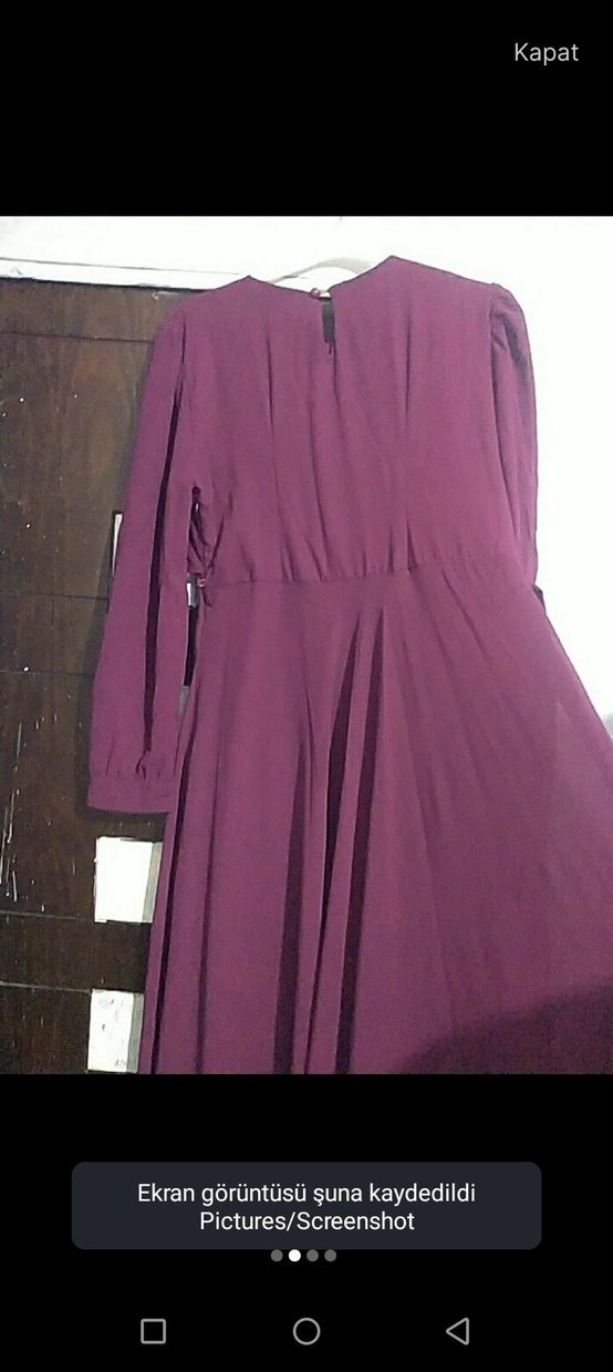 Uzun Kollu Mor İşlemeli Vintage Kadın Elbisesi - Görsel 2