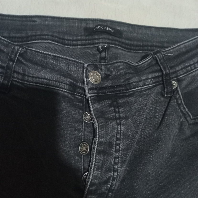 Düğmeli Gri Erkek Denim Pantolon - Görsel 2