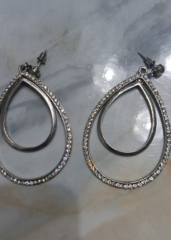 Zincir Detaylı Gri Midi Küpe - Görsel 2