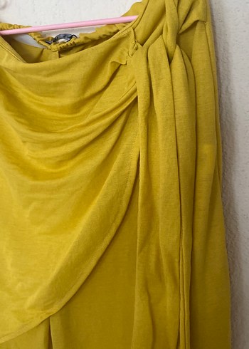 Zara Drapeli Sarı Keten Kadın Pantolon