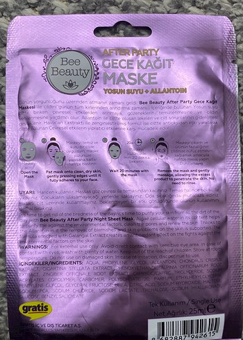 Bee Beauty  Kağıt Yüz Maskesi - Görsel 5