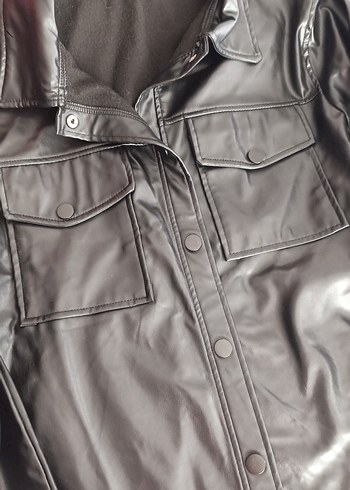 Düğmeli Siyah Deri Kadın Ceket - Görsel 2