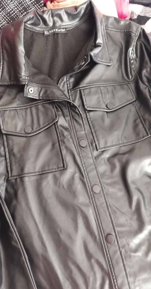 Düğmeli Siyah Deri Kadın Ceket - Görsel 2