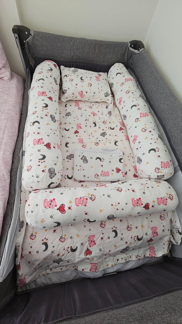 Beyaz Baskılı Bebek park beşik Uyku Seti - Görsel 2