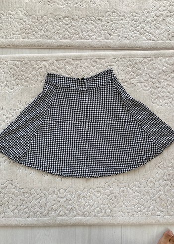 m Beden beyaz Renk Kaz ayağı Desenli Renkli Mini Etek
