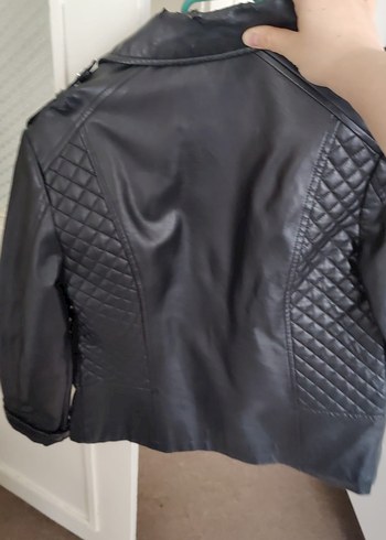 Kadın Siyah Deri Biker Ceket - Görsel 3