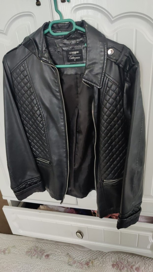 Kadın Siyah Deri Biker Ceket - Görsel 2