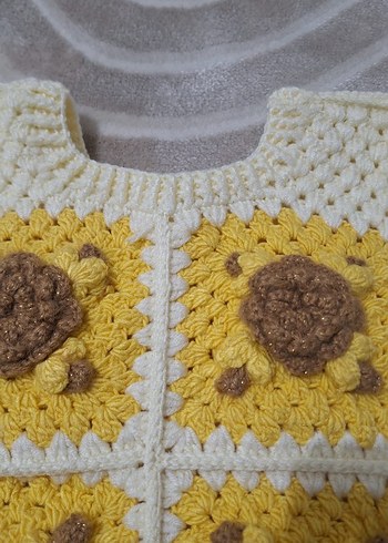 El Örgüsü Bebek Önlüğü, Sarı-Kahverengi - Görsel 2