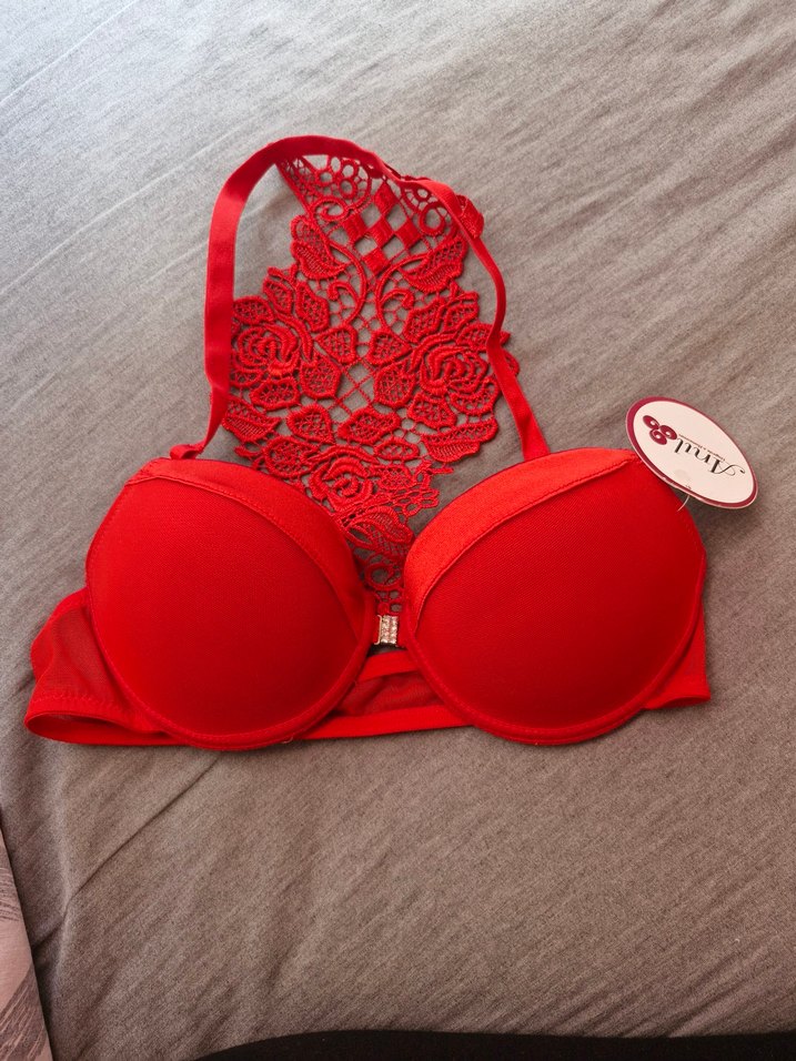 Nakışlı Kırmızı Sütyen - Görsel 4