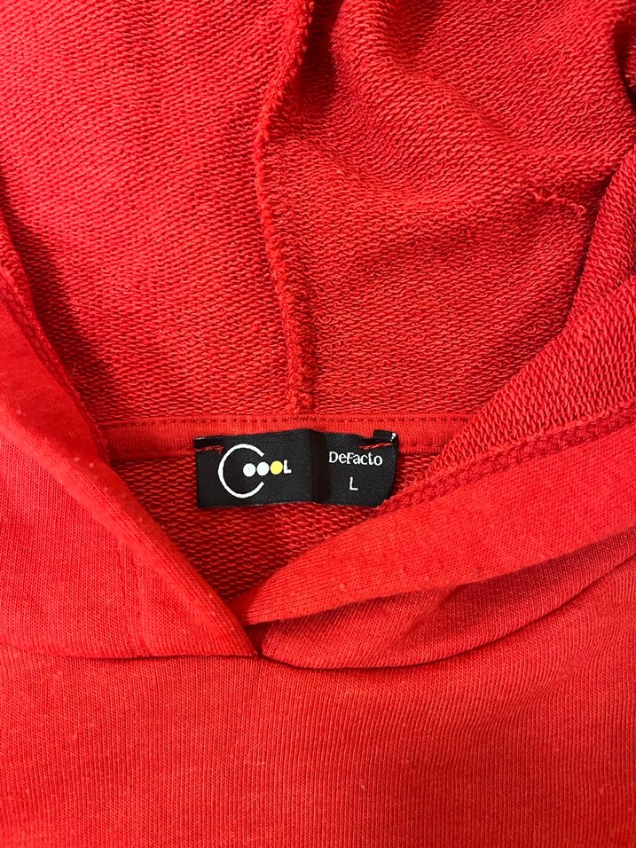 Kırmızı Kapüşonlu Baskılı Kadın Sweatshirt - Görsel 4