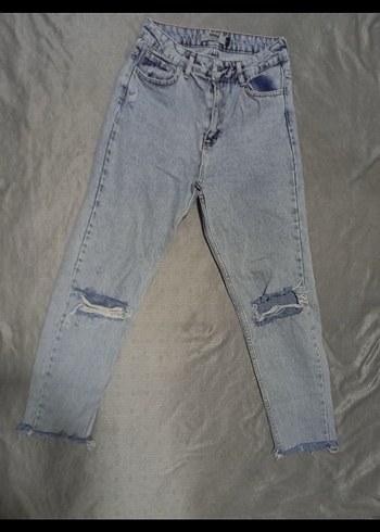 Kadın Gri Bol Kesim Midi Denim Jean - Görsel 2