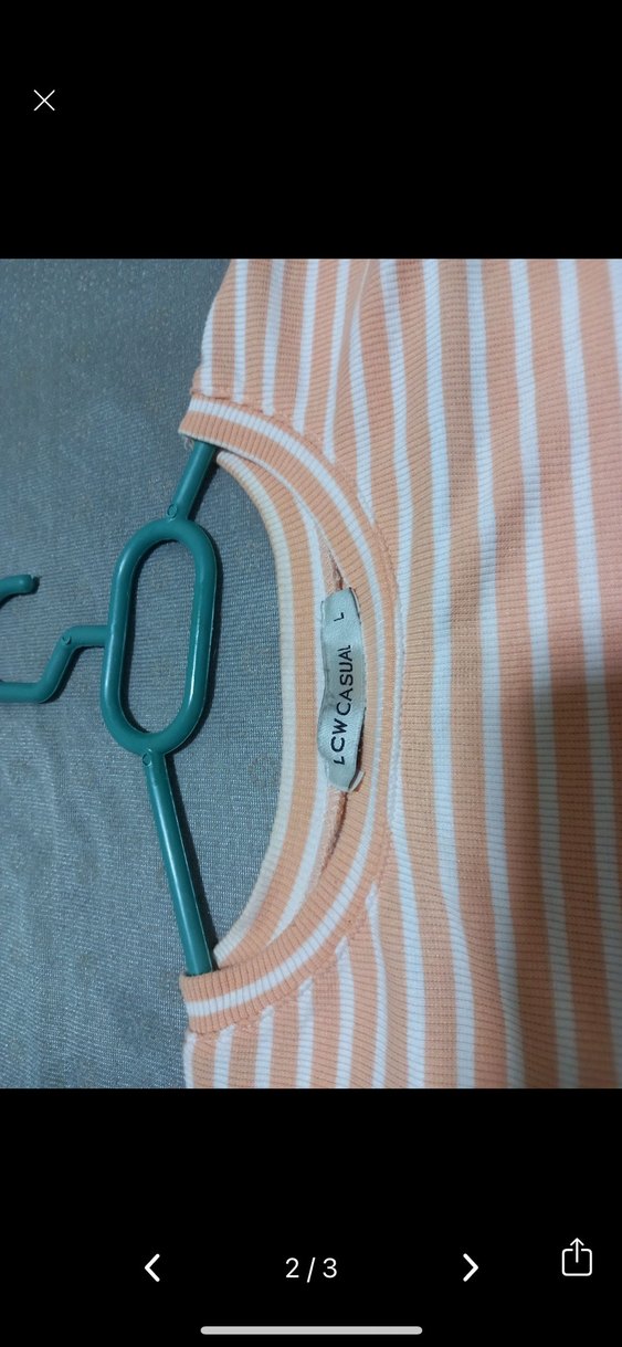 Pembe Çizgili Crop Top Kısa Kollu - Görsel 3