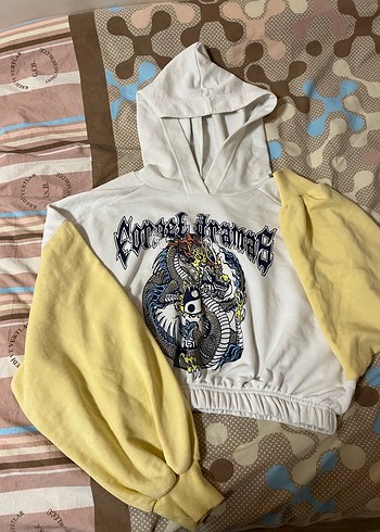 Sarı Baskılı Uzun Kollu Kadın Sweatshirt - Görsel 4