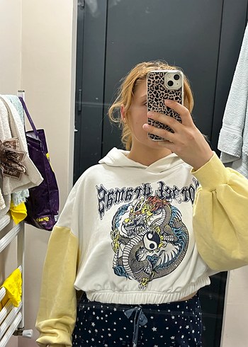 Sarı Baskılı Uzun Kollu Kadın Sweatshirt - Görsel 2