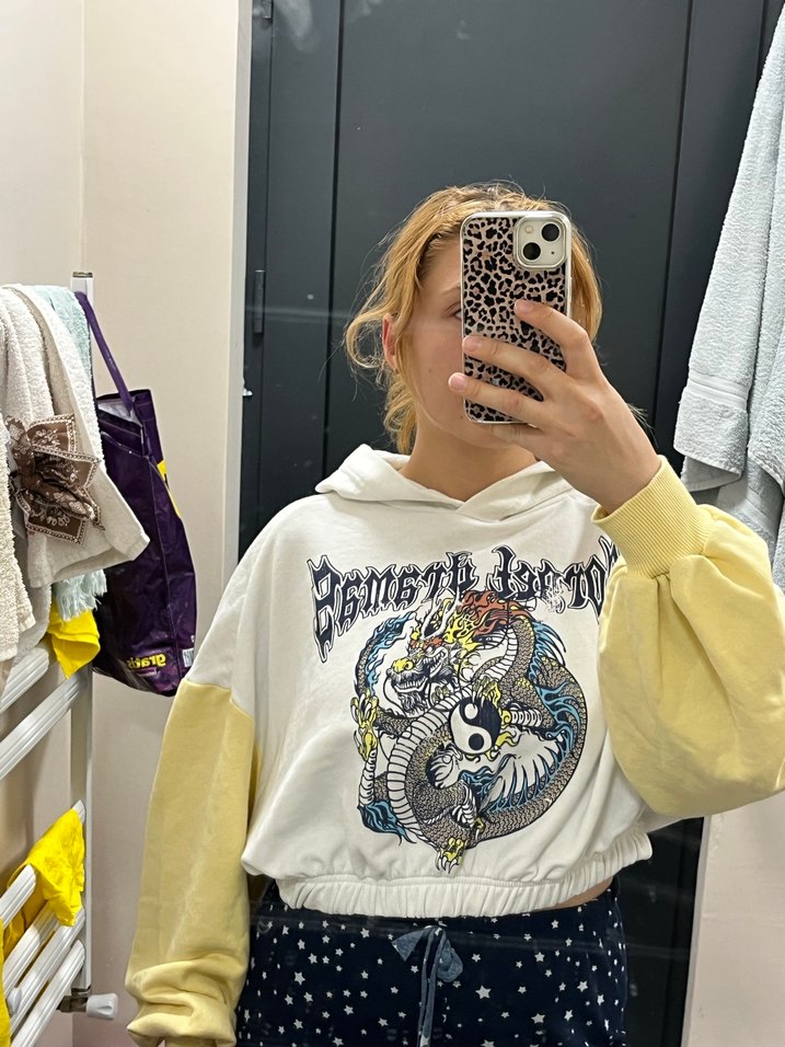 Sarı Baskılı Uzun Kollu Kadın Sweatshirt - Görsel 2