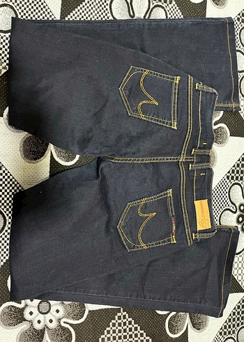 Kadın Koyu Mavi Desenli Kemerli Dar Kesim Kot - Görsel 4