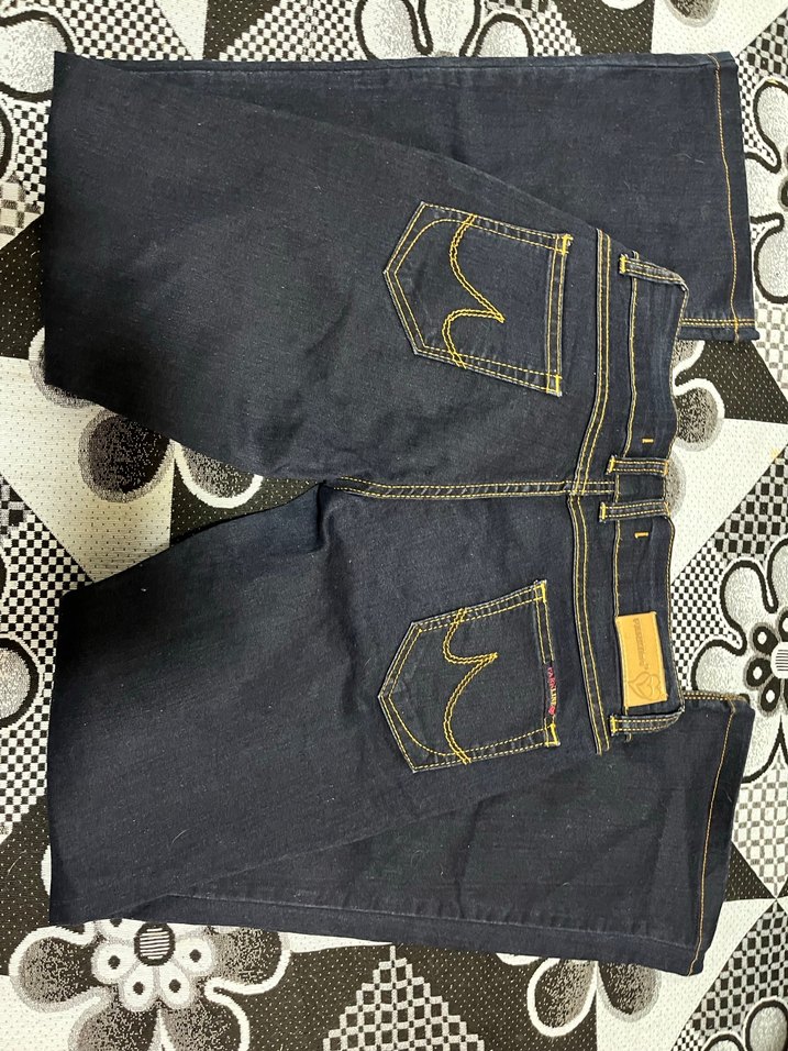 Kadın Koyu Mavi Desenli Kemerli Dar Kesim Kot - Görsel 4