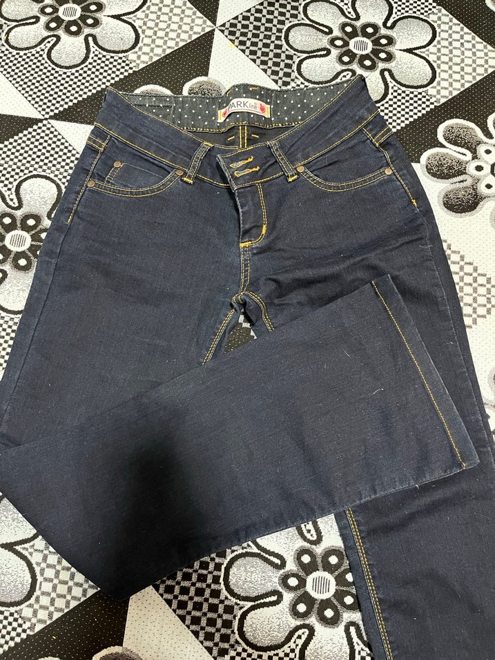 Kadın Koyu Mavi Desenli Kemerli Dar Kesim Kot - Görsel 2