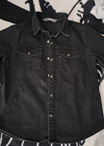 Düğmeli Siyah Çocuk Denim Ceket - Görsel 2