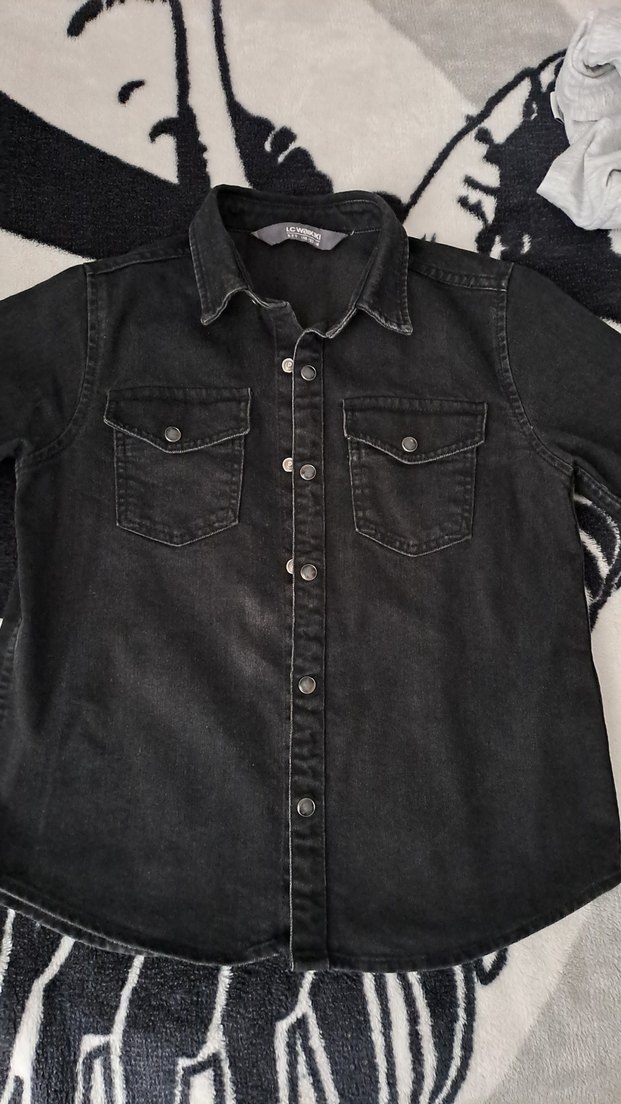 Düğmeli Siyah Çocuk Denim Ceket - Görsel 2