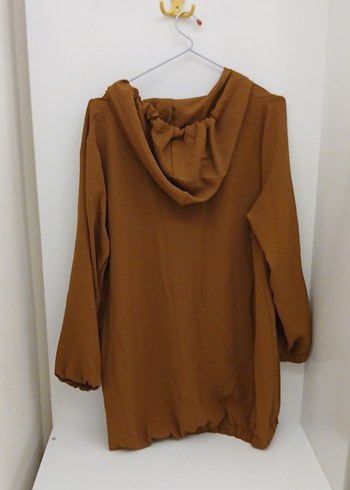 Düğmeli Kahverengi Midi Keten tunik - Görsel 2