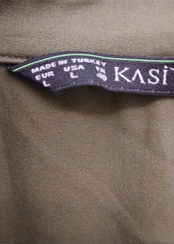 Kadın Haki Düğmeli Uzun Kollu Keten Gömlek - Görsel 3