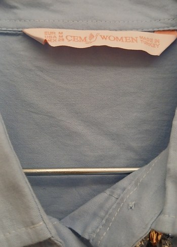 Nakışlı Mavi Düğmeli Uzun Kollu Kadın Gömlek - Görsel 3