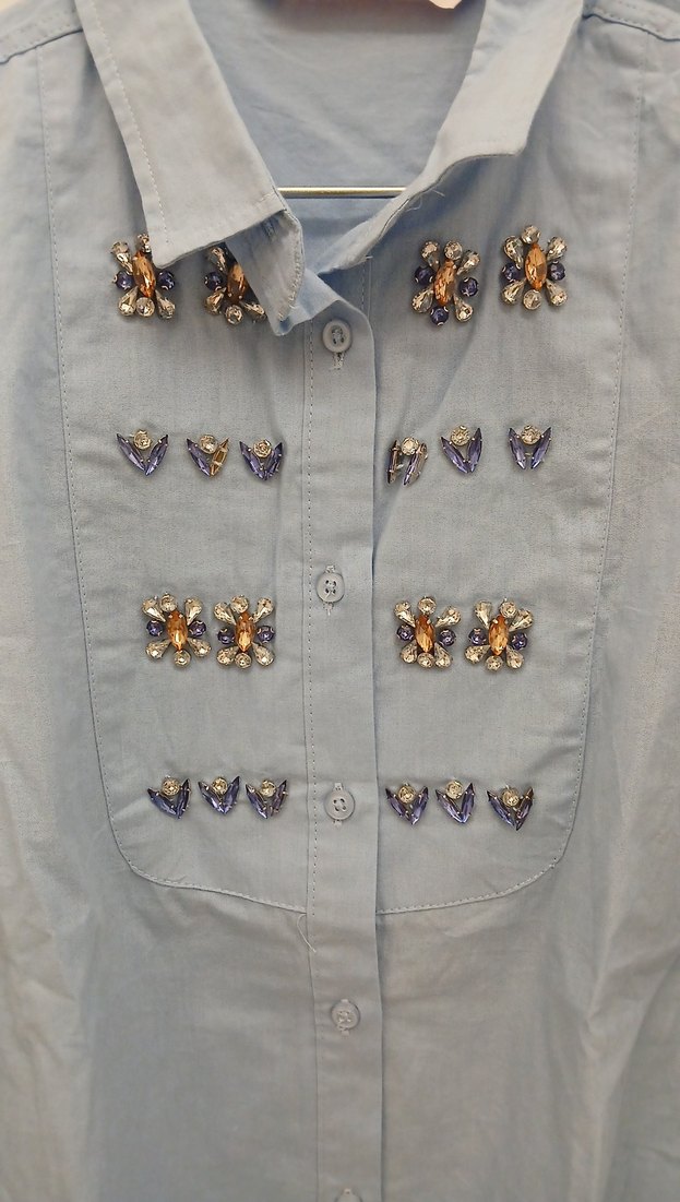 Nakışlı Mavi Düğmeli Uzun Kollu Kadın Gömlek - Görsel 2