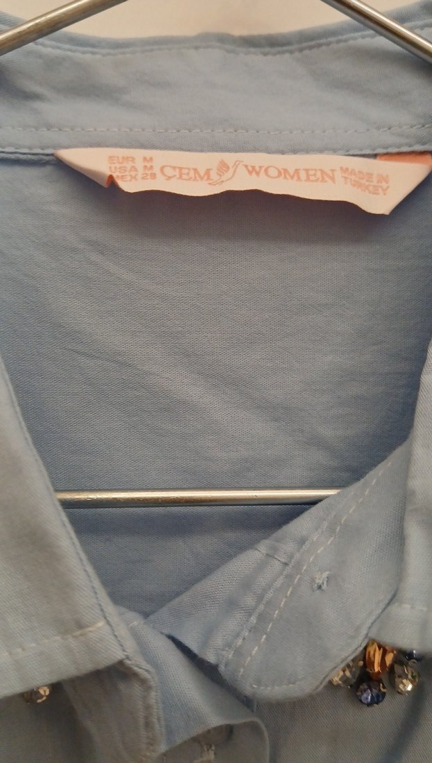 Nakışlı Mavi Düğmeli Uzun Kollu Kadın Gömlek - Görsel 3