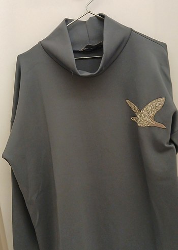 Kadın Gri Yüksek Yakalı Sweatshirt - Görsel 2