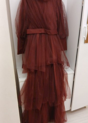 Bordo Drapeli Uzun Abiye - Görsel 3