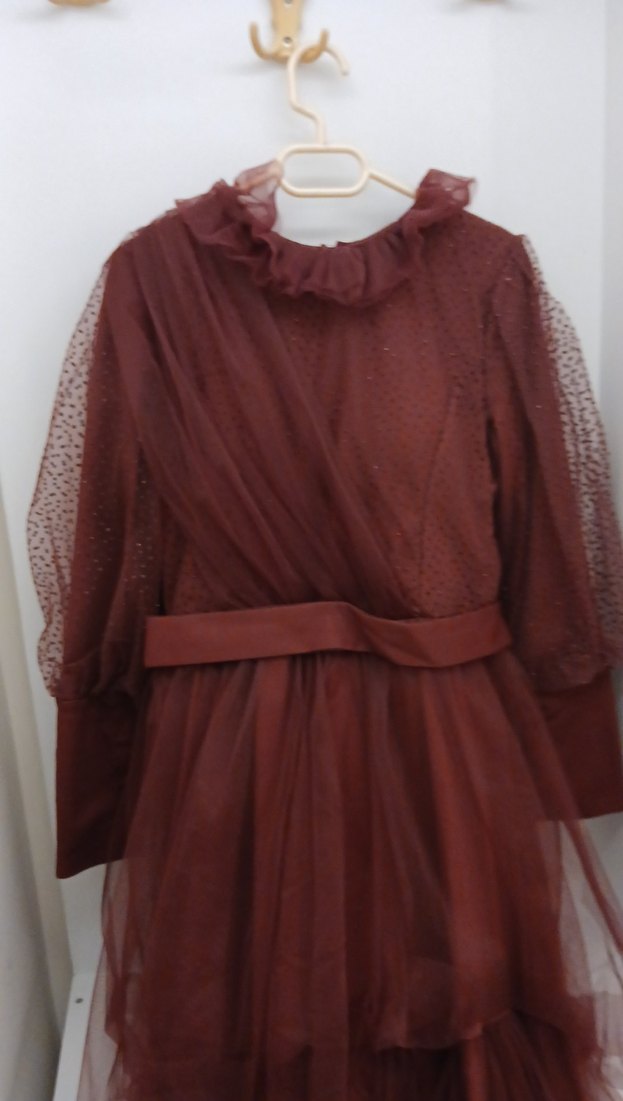 Bordo Drapeli Uzun Abiye - Görsel 2