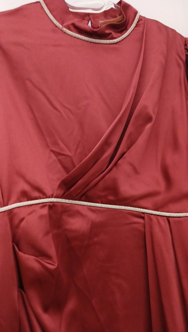 Bordo Uzun Kollu Drapeli Kadın abiye - Görsel 5