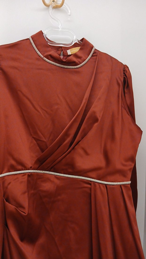 Bordo Uzun Kollu Drapeli Kadın abiye - Görsel 3