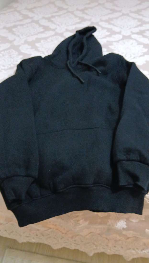 Siyah Kadın Sweatshirt, Bisiklet Yaka, Rahat Kesim - Görsel 2