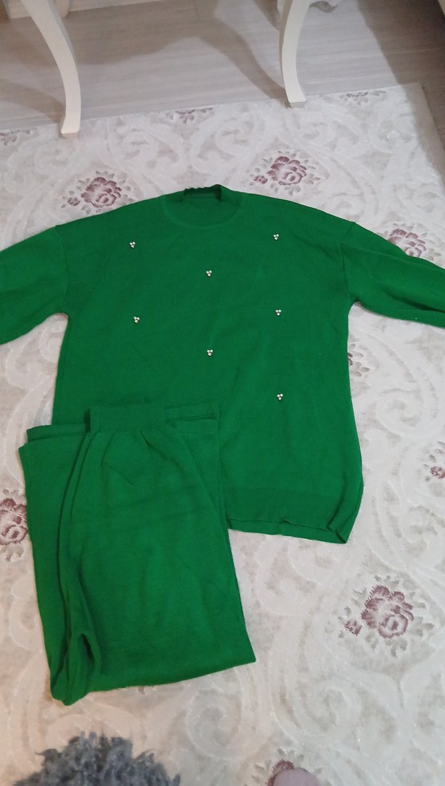 taşlı Yeşil Kadın Triko Kazak - Görsel 2