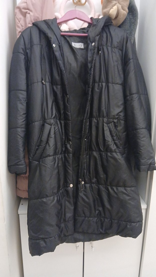 Siyah Düğmeli Kadın Midi Kışlık Mont - Görsel 3