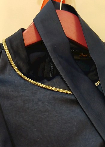 Lacivert Drapeli Uzun Kollu abiye - Görsel 4