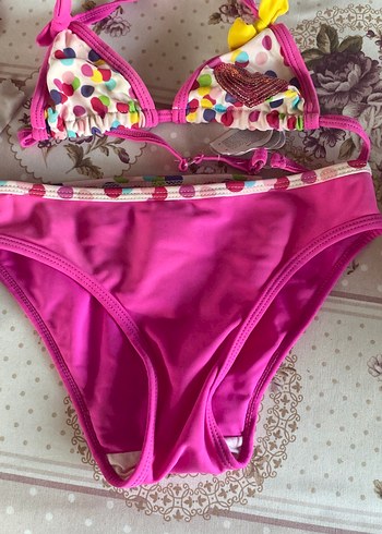 Renkli Baskılı Pembe Kız Bikini