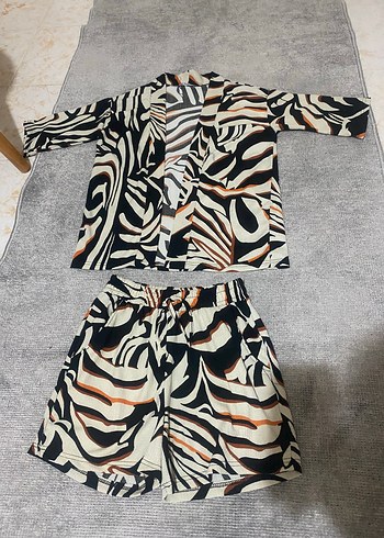 Zebra Desenli Mini Kadın Kimono Takım