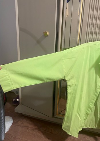 Düğmeli Açık Yeşil Keten Kadın Gömlek - Görsel 4