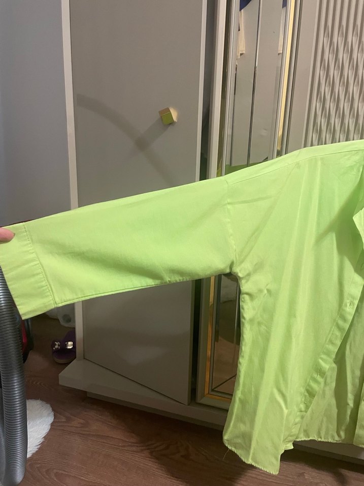 Düğmeli Açık Yeşil Keten Kadın Gömlek - Görsel 4