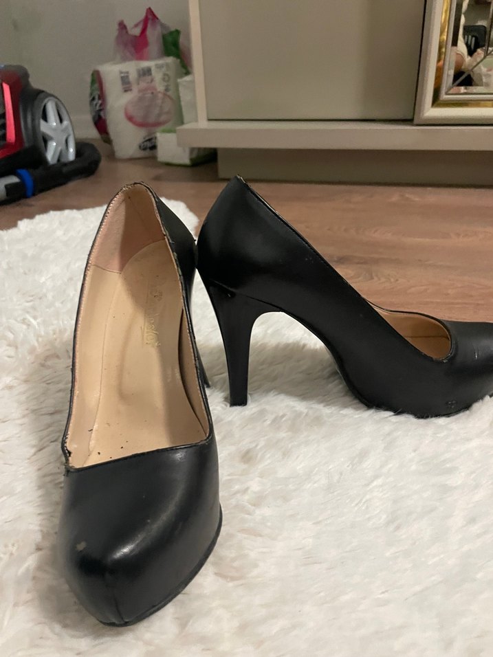 Siyah Kürklü Deri Stiletto - Görsel 2