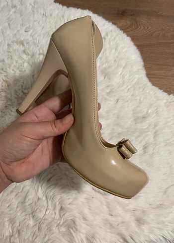 Bej Rugan Topuklu Stiletto Kadın Ayakkabı - Görsel 4