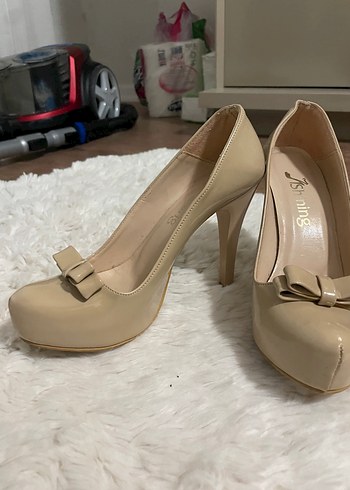 Bej Rugan Topuklu Stiletto Kadın Ayakkabı - Görsel 2