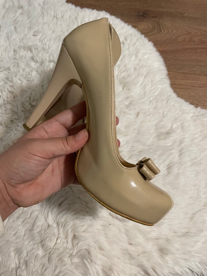 Bej Rugan Topuklu Stiletto Kadın Ayakkabı - Görsel 4