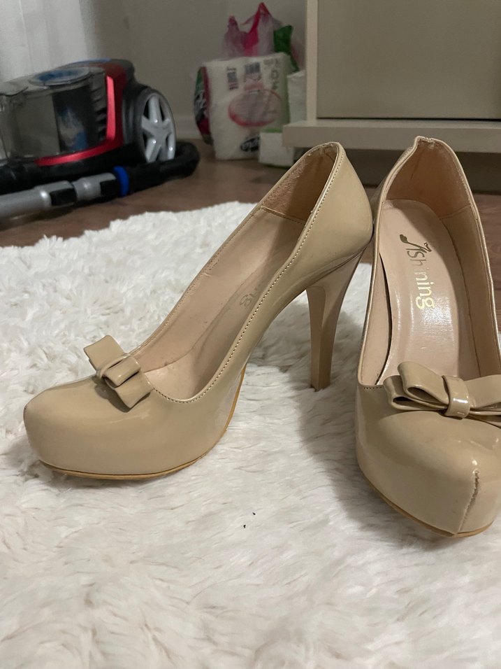 Bej Rugan Topuklu Stiletto Kadın Ayakkabı - Görsel 2