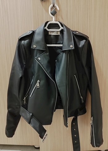 Kadın Siyah Deri Biker Ceket